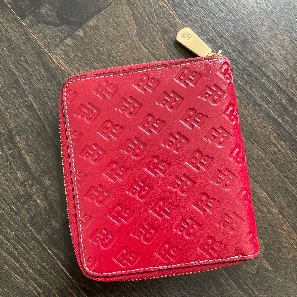 Red Embossed Zip Wallet with Gold Accent